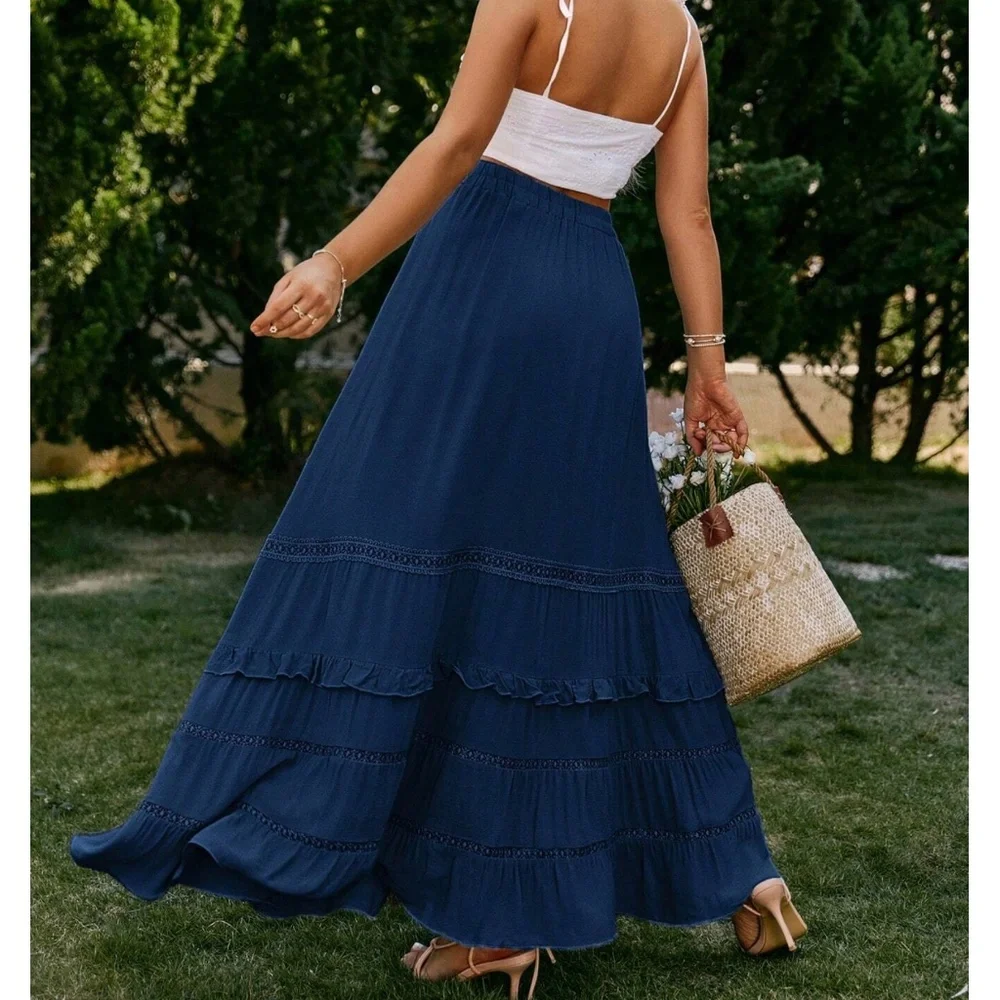 Boho Ruffle Hem Tassel Summer Maxi Skirt - Picture 4 of 6
